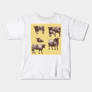 Shorthorn Cattle Pattern Yellow Kids T-Shirt